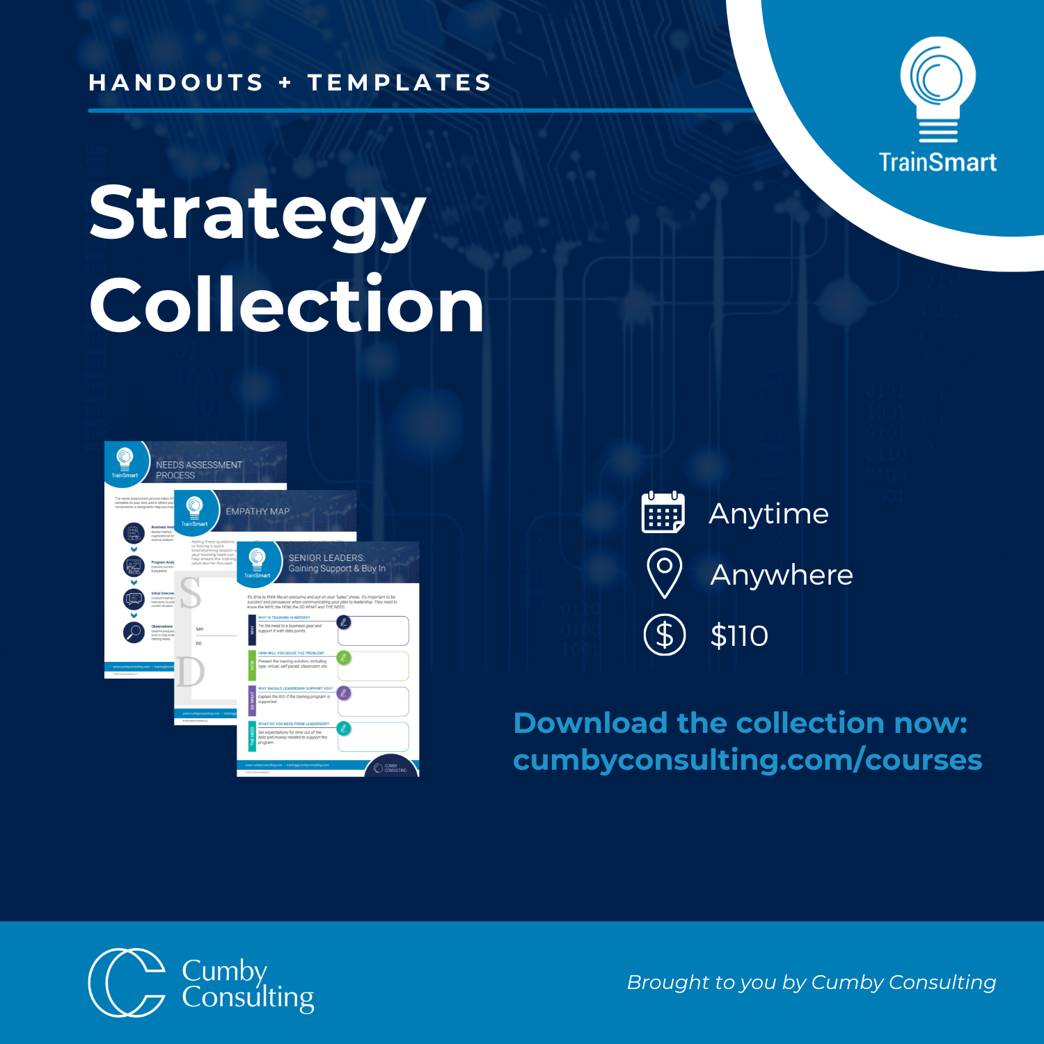 TrainSmart Graphic for Needs Assessment and Training Strategy Development Course - image of person lining up blocks with icons on them for growth, target, systems and time