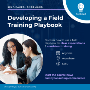 TrainSmart Graphic for Developing a Field Training Playbook Course - image of two women discussing over information on paper